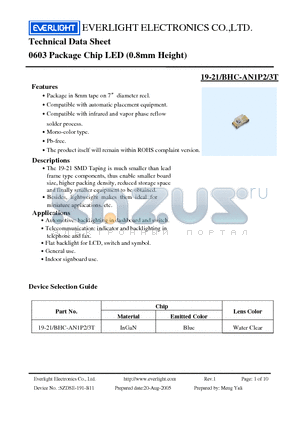 19-21-BHC-AN1P2 datasheet - Chip LED (0.8mm Height)