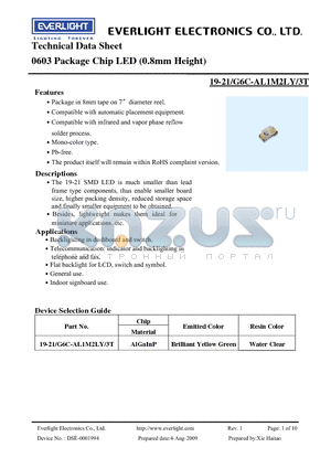 19-21-G6C-AL1M2LY-3T datasheet - 0603 Package Chip LED (0.8mm Height)