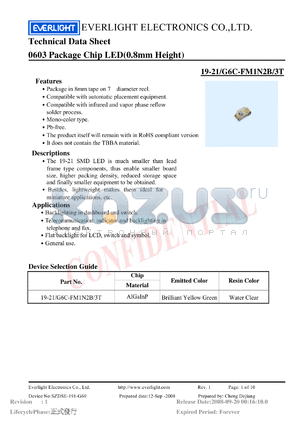 19-21-G6C-FM1N2B-3T datasheet - 0603 Package Chip LED(0.8mm Height)