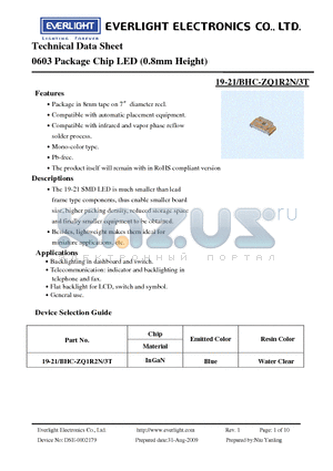 19-21-BHC-ZQ1R2N-3T datasheet - 0603 Package Chip LED (0.8mm Height)