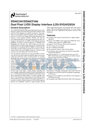 DS90CF388 datasheet - Dual Pixel LVDS Display Interface (LDI)-SVGA/QXGA