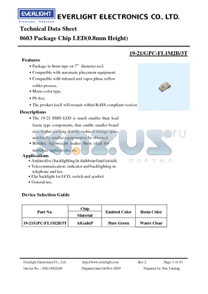 19-21-GPC-FL1M2B-3T datasheet - 0603 Package Chip LED(0.8mm Height)