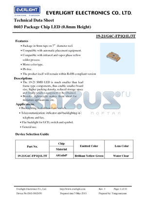 19-21-G6C-FP1Q1L-3T datasheet - 0603 Package Chip LED (0.8mm Height)