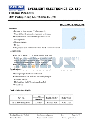 19-21-R6C-FP1Q2L-3T datasheet - 0603 Package Chip LED(0.8mm Height)