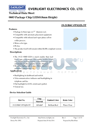19-21-R6C-FP1Q2L-3T_11 datasheet - 0603 Package Chip LED(0.8mm Height)
