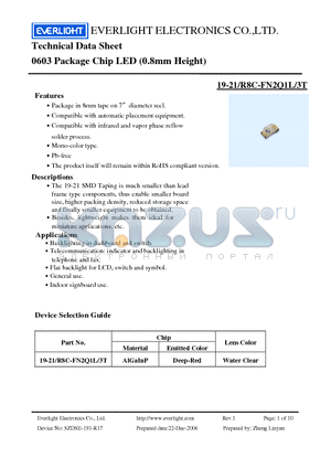 19-21-R8C-FN2Q1L-3T datasheet - 0603 Package Chip LED (0.8mm Height)