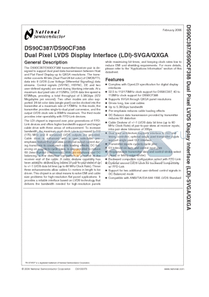 DS90CF388 datasheet - Dual Pixel LVDS Display Interface (LDI)=SVGA/QXGA