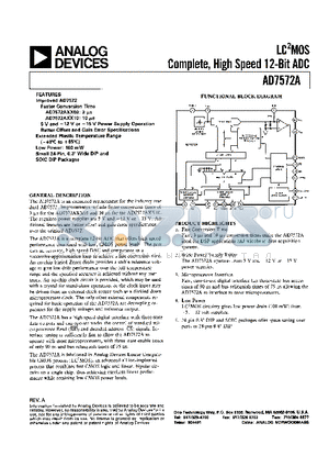 AD7572AJN10 datasheet - LC2MOS COMPLETE, HIGH SPEED 12-BIT ADC