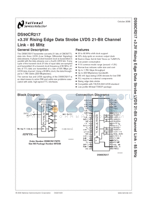 DS90CR217 datasheet - 3.3V Rising Edge Data Strobe LVDS 21-Bit Channel Link - 85 MHz