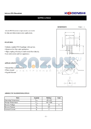 KPPB1-LM622 datasheet - InGaAs PIN Photodiode
