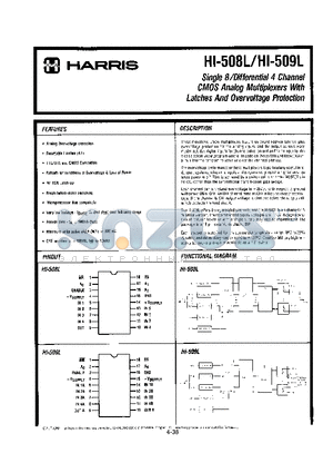 HI3-509L datasheet - Single 8/Differential 4 Channel CMOS Analog Multiplexers With Latches And Overvoltage Protection