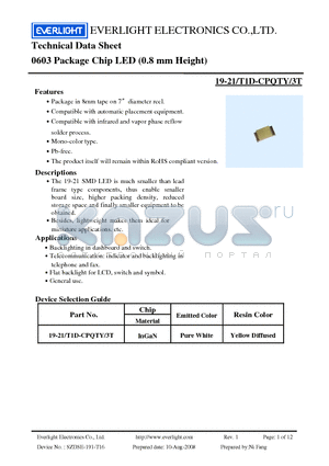 19-21-T1D-CPQTY-3T datasheet - 0603 Package Chip LED (0.8 mm Height)