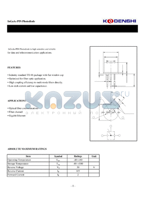 KPPF1-LM622 datasheet - InGaAs PIN Photodiode