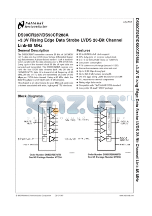 DS90CR287_04 datasheet - 3.3V Rising Edge Data Strobe LVDS 28-Bit Channel Link-85 MHz