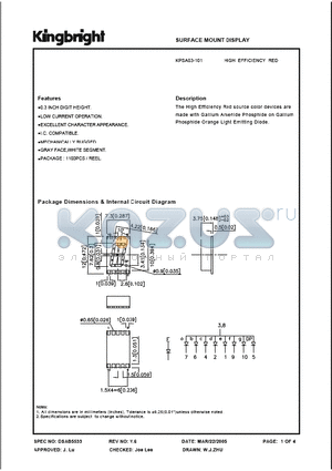 KPSA03-101 datasheet - SURFACE MOUNT DISPLAY