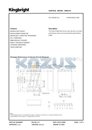 KPSA04-104 datasheet - SURFACE MOUNT DISPLAY