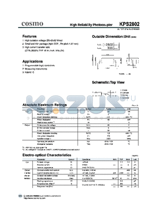 KPS2802 datasheet - High Reliablility Phtocoupler