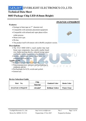 19-21/Y2C-CP1Q2B/3T datasheet - Chip LED (0.8mm Height)