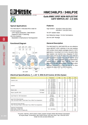 348LP3E datasheet - GaAs MMIC SPDT NON-REFLECTIVE CATV SWITCH, DC - 2.5 GHz