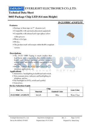 19-213-BHC-AN1P2 datasheet - Chip LED (0.6 mm Height)