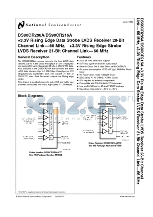 DS90CR286A datasheet - 3.3V Rising Edge Data Strobe LVDS Receiver 28-Bit Channel Link66 MHz, 3.3V Rising Edge Strobe LVDS Receiver 21-Bit Channel Link66 MHz