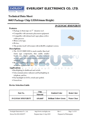 19-213-G6C-BM1N2B-3T datasheet - 0603 Package Chip LED(0.6mm Height)