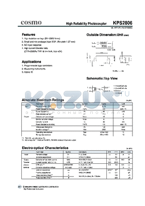 KPS2806 datasheet - High Reliability Photocoupler