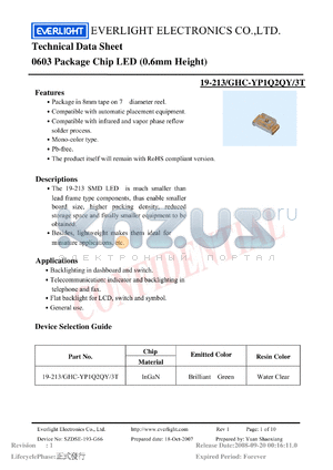 19-213-GHC-YP1Q2QY-3T datasheet - 0603 Package Chip LED (0.6mm Height)