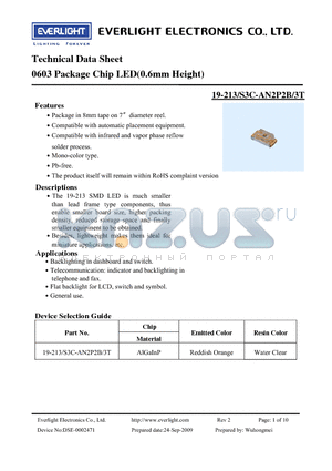 19-213-S3C-AN2P2B-3T datasheet - 0603 Package Chip LED(0.6mm Height)