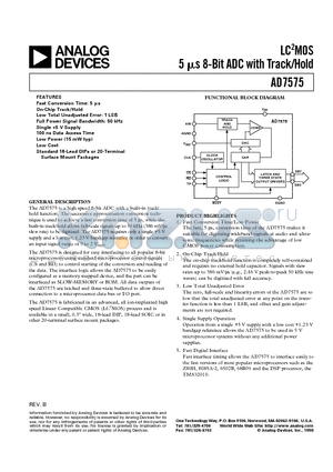 AD7575JN datasheet - LC2MOS 5 us 8-Bit ADC with Track/Hold