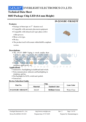 19-213-GHC-YR1S2 datasheet - Chip LED (0.6 mm Height)