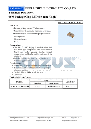 19-213-GHC-YR1S2-3T datasheet - 0603 Package Chip LED (0.6 mm Height)