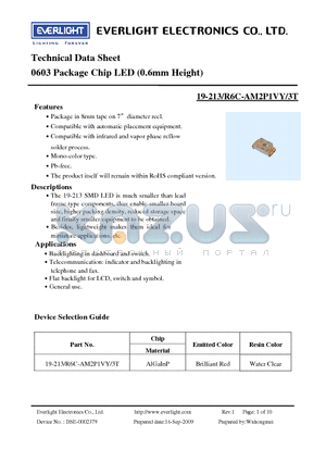 19-213-R6C-AM2P1VY-3T datasheet - 0603 Package Chip LED (0.6mm Height)