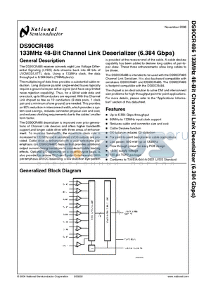 DS90CR486 datasheet - 133MHz 48-Bit Channel Link Deserializer (6.384 Gbps)