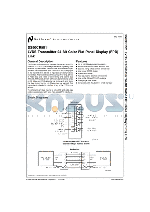 DS90CR581MTD datasheet - LVDS Transmitter 24-Bit Color Flat Panel Display (FPD) Link