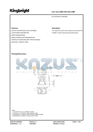 KPT-2012SURC datasheet - 2.0  1.2mm SMD CHIP LED LAMP