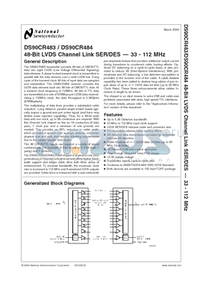 DS90CR483VJD datasheet - 48-Bit LVDS Channel Link SER/DES - 33 - 112 MHz