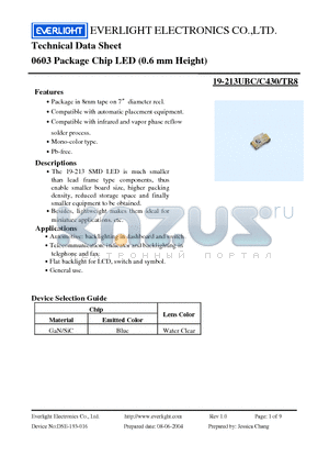 19-213UBC/C430/TR8 datasheet - Chip LED (0.6 mm Height)