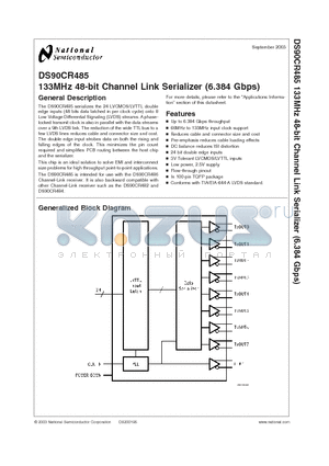 DS90CR485VS datasheet - 133MHz 48-bit Channel Link Serializer (6.384 Gbps)