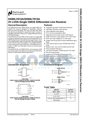 DS90LT012ATLD datasheet - 3V LVDS Single CMOS Differential Line Receiver