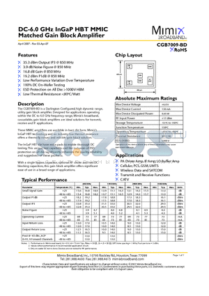 CGB7009-BD datasheet - DC-6.0 GHz InGaP HBT MMIC Matched Gain Block Amplifier