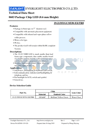 19-213SYGC datasheet - Chip LED (0.6 mm Height)