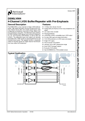 DS90LV004 datasheet - 4-Channel LVDS Buffer/Repeater with Pre-Emphasis