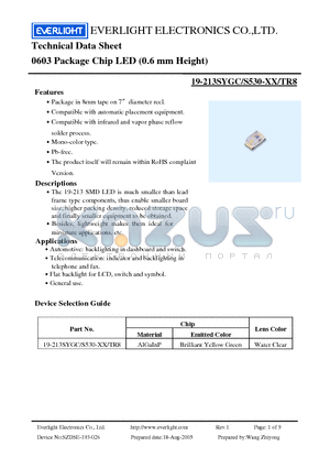 19-213SYGC/S530-XX/TR8 datasheet - Chip LED (0.6 mm Height)