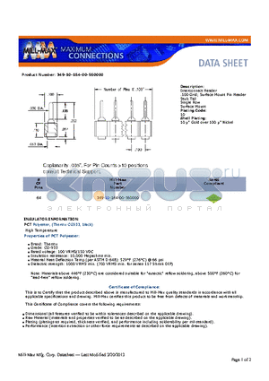 349-10-164-00-560000 datasheet - Interconnect Header.100 Grid; Surface Mount Pin Header