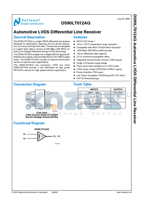 DS90LT012AQ datasheet - Automotive LVDS Differential Line Receiver