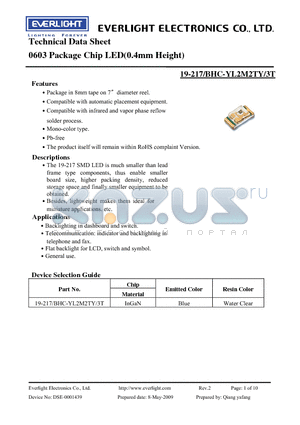 19-217-BHC-YL2M2TY-3T datasheet - 0603 Package Chip LED(0.4mm Height)