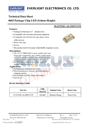 19-217-S2C-AL1M2VY-3T datasheet - 0603 Package Chip LED (0.4mm Height)