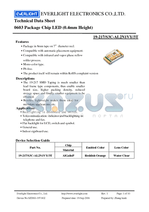 19-217-S3C-AL2N1VY-3T datasheet - 0603 Package Chip LED (0.4mm Height)