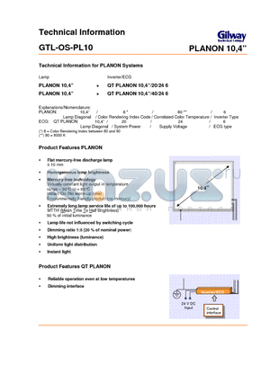 GTL-OS-PL10 datasheet - Technical Information for PLANON Systems